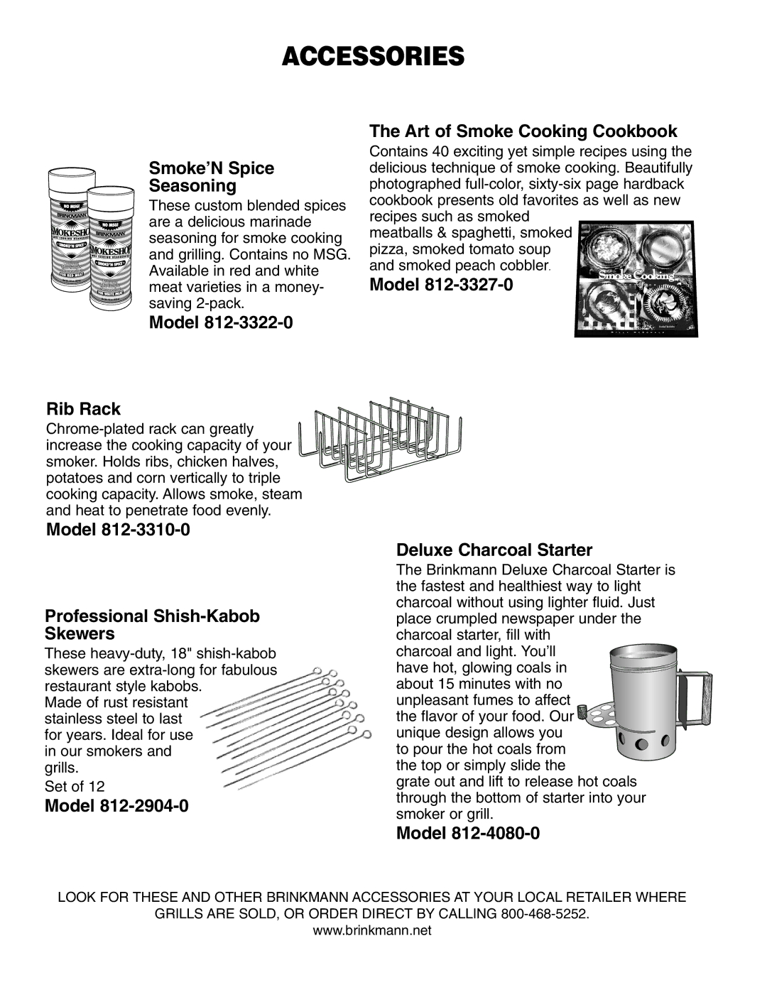 Brinkmann 6345 Series owner manual Accessories 