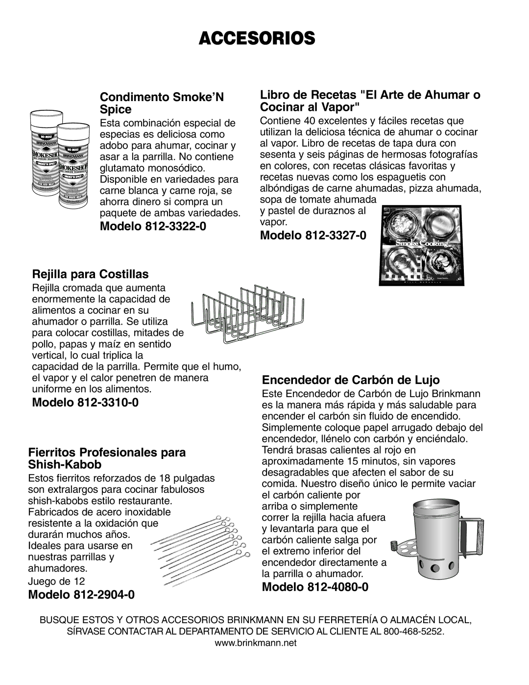 Brinkmann 6345 Series owner manual Accesorios 