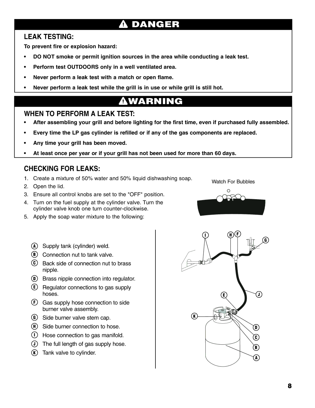 Brinkmann 6345 Series owner manual Leak Testing, When to Perform a Leak Test, Checking for Leaks 