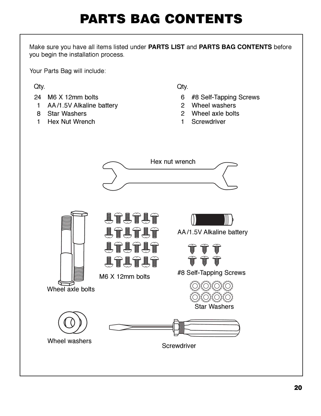 Brinkmann 6355-T owner manual Parts BAG Contents 