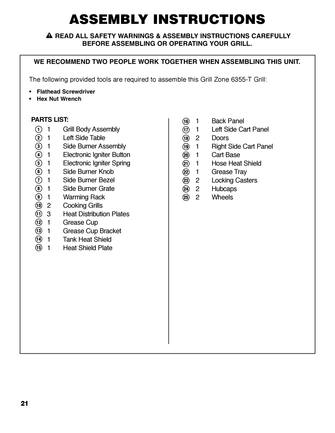 Brinkmann 6355-T owner manual Assembly Instructions 