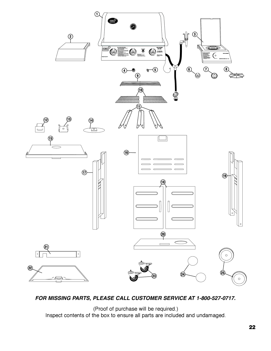 Brinkmann 6355-T owner manual For Missing PARTS, Please Call Customer Service AT 