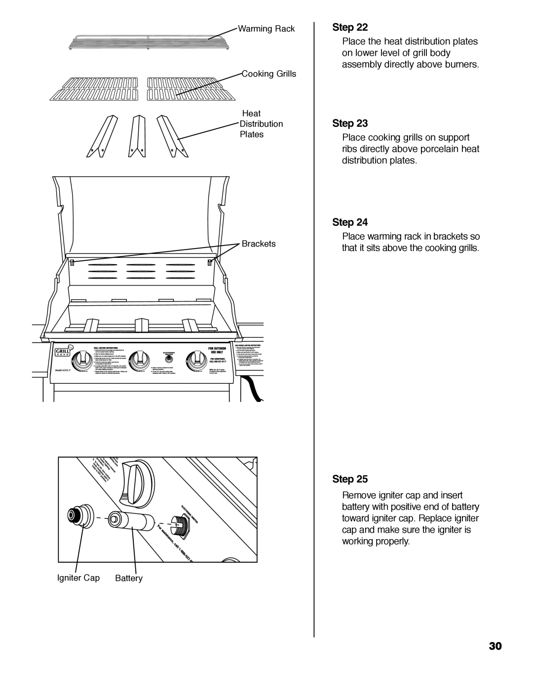 Brinkmann 6355-T owner manual Place the heat distribution plates 