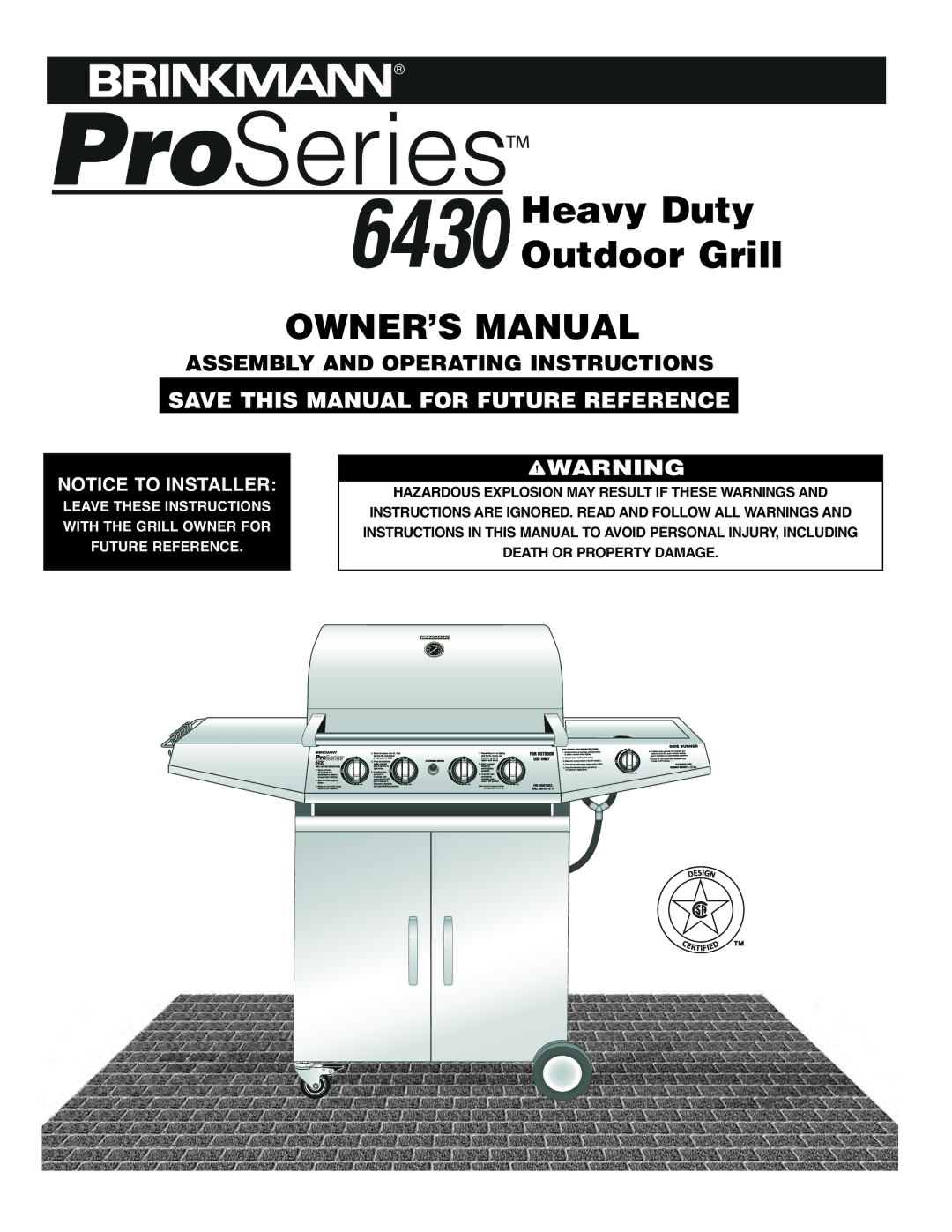 Brinkmann 6430 owner manual Heavy Duty Outdoor Grill 