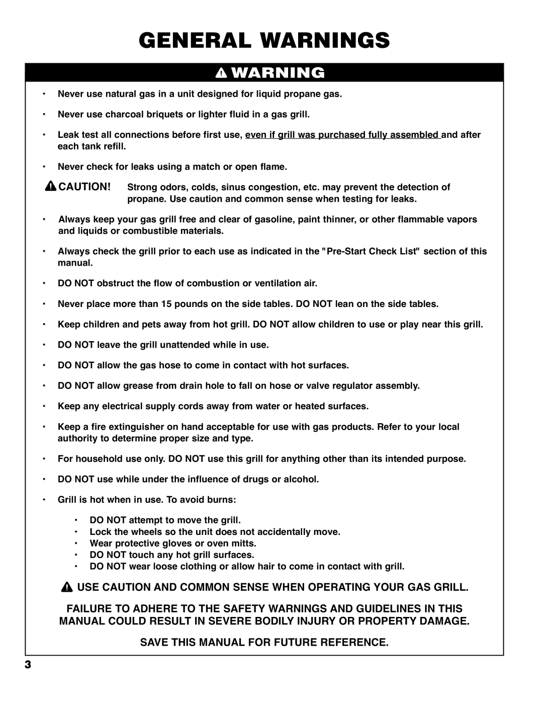 Brinkmann 6430 owner manual General Warnings 