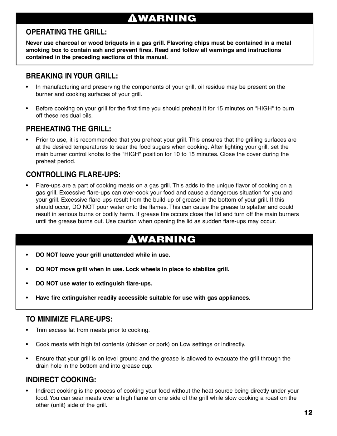 Brinkmann 7231 Series owner manual Operating the Grill, Breaking in Your Grill, Preheating the Grill, Controlling FLARE-UPS 