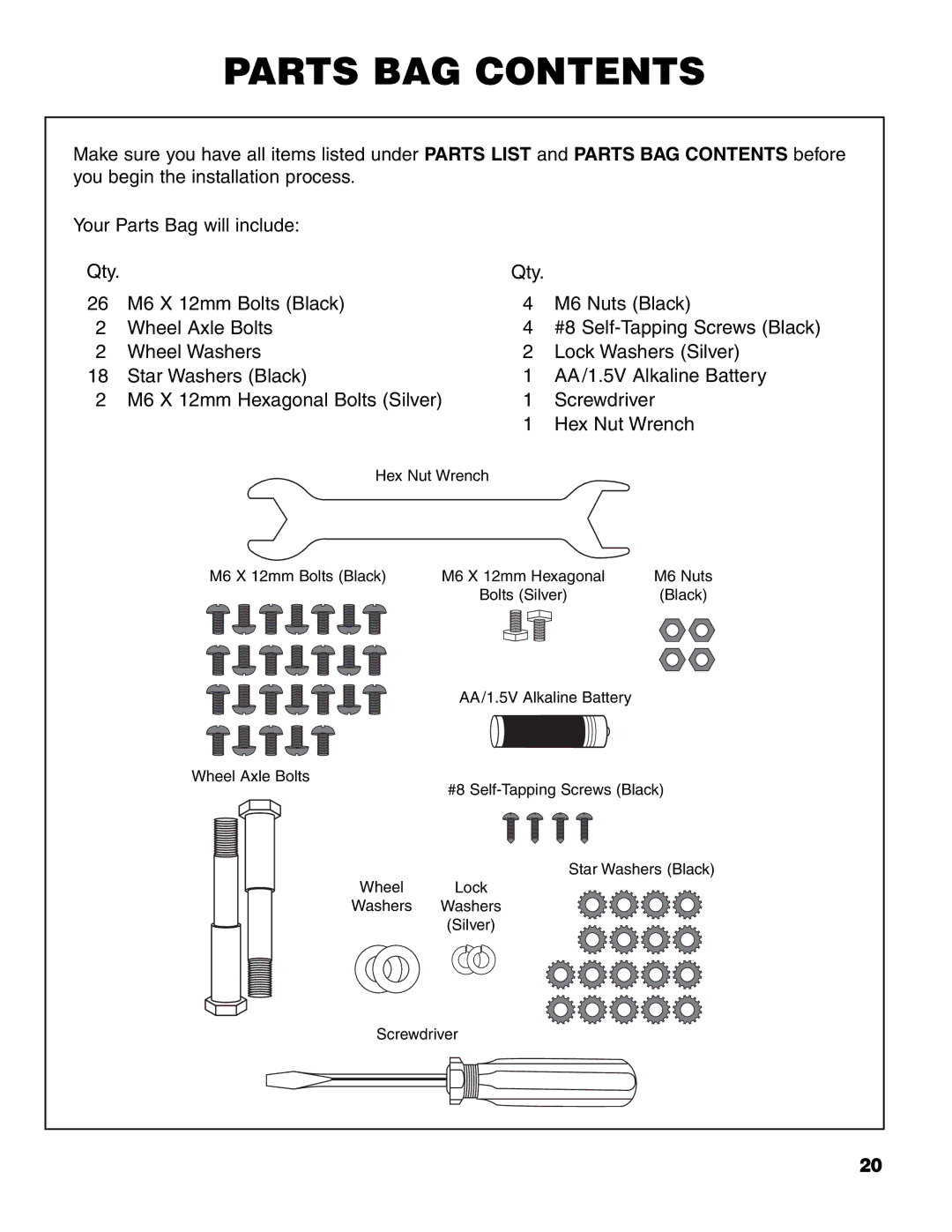 Brinkmann 7231 Series owner manual Parts BAG Contents 