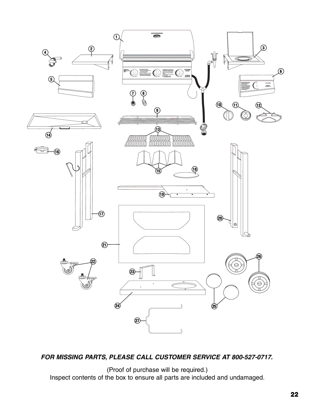 Brinkmann 7231 Series owner manual For Missing PARTS, Please Call Customer Service AT 