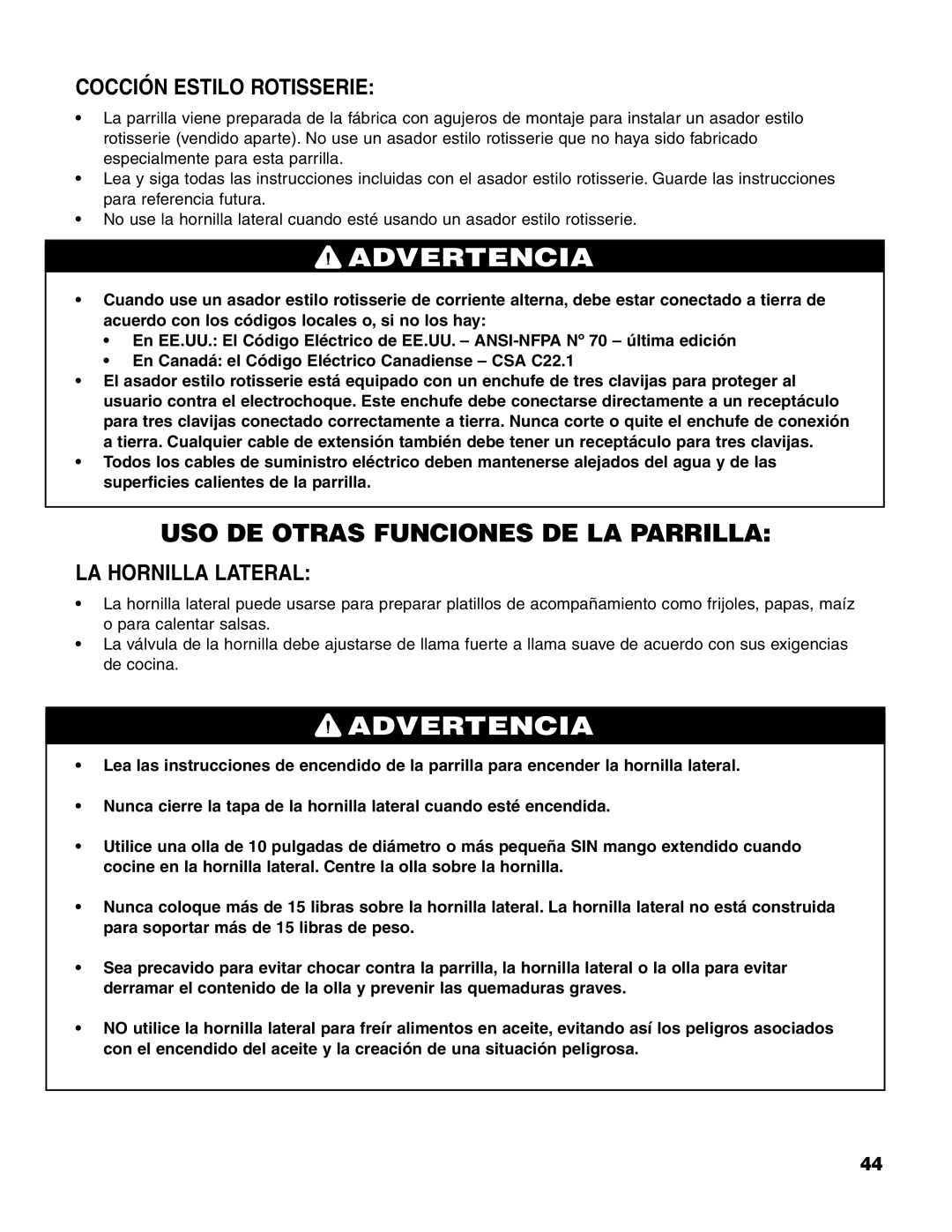 Brinkmann 7231 Series owner manual Cocción Estilo Rotisserie, LA Hornilla Lateral 