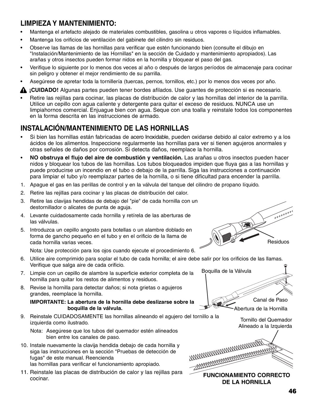 Brinkmann 7231 Series owner manual Limpieza Y Mantenimiento, INSTALACIÓN/MANTENIMIENTO DE LAS Hornillas 