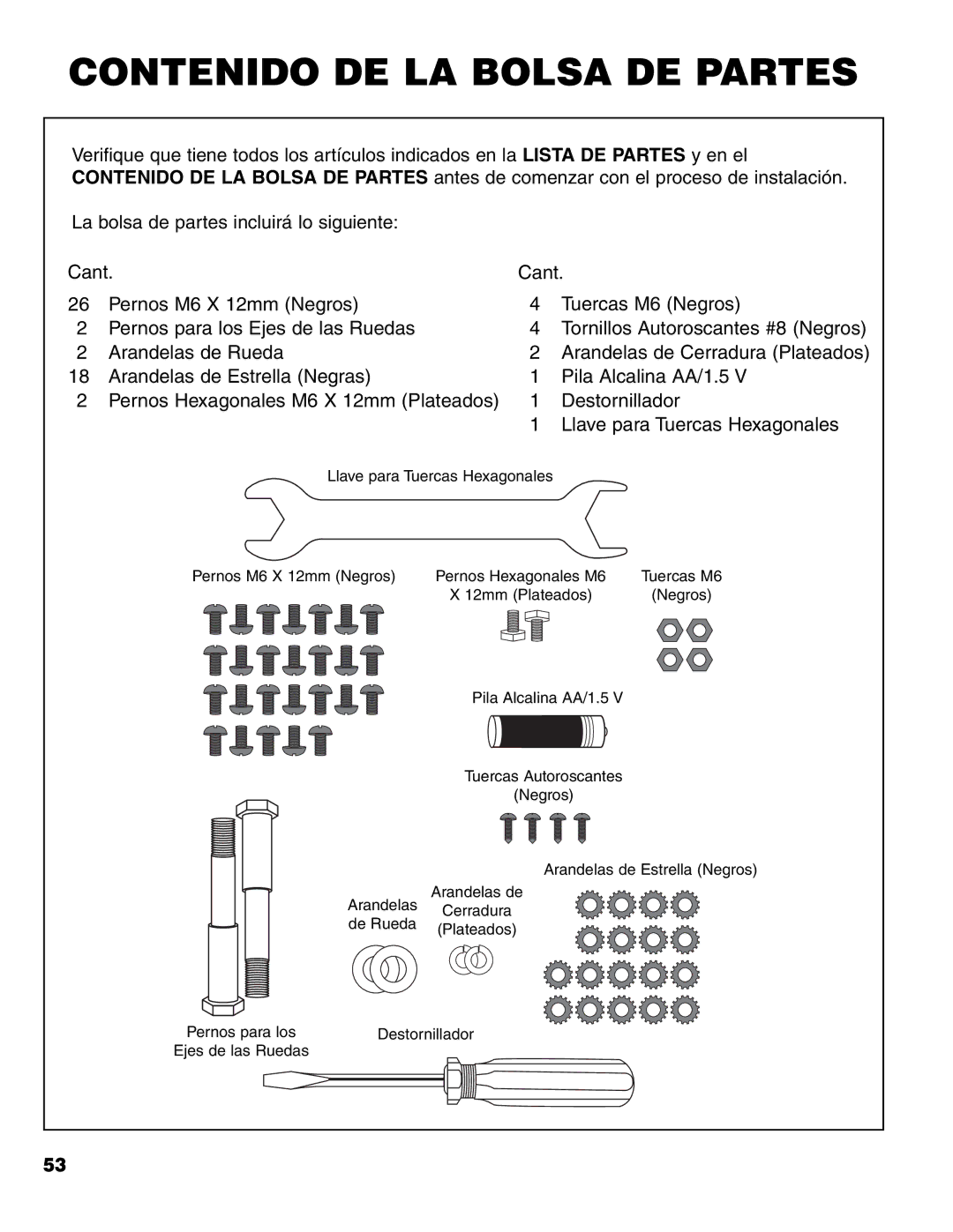 Brinkmann 7231 Series owner manual Contenido DE LA Bolsa DE Partes 