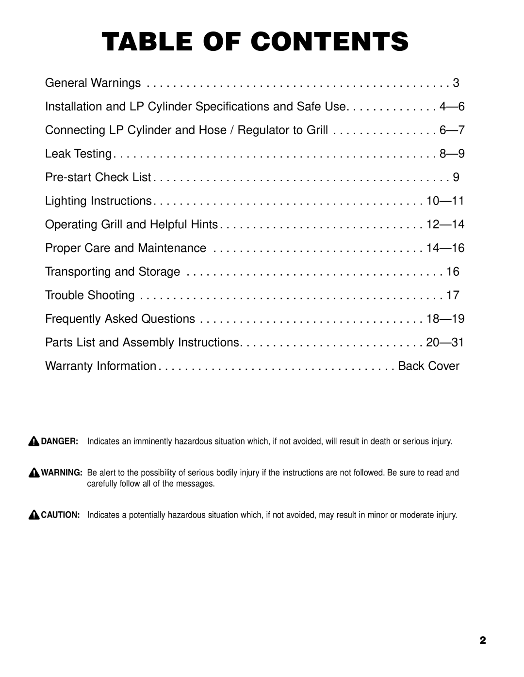 Brinkmann 7341 owner manual Table of Contents 