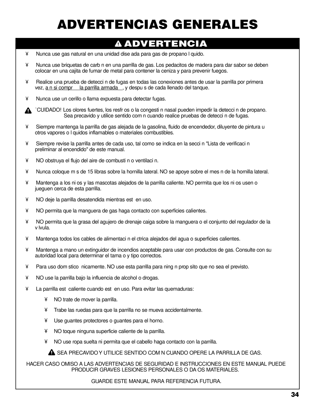 Brinkmann 7341 owner manual Advertencias Generales 