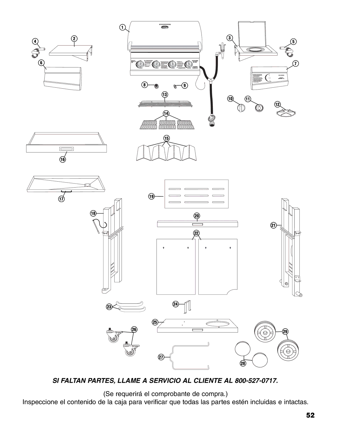 Brinkmann 7341 owner manual SI Faltan PARTES, Llame a Servicio AL Cliente AL 