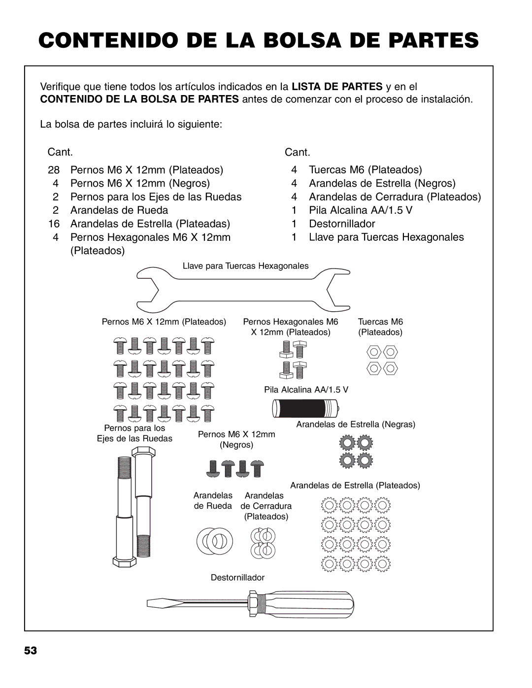 Brinkmann 7341 owner manual Contenido DE LA Bolsa DE Partes 