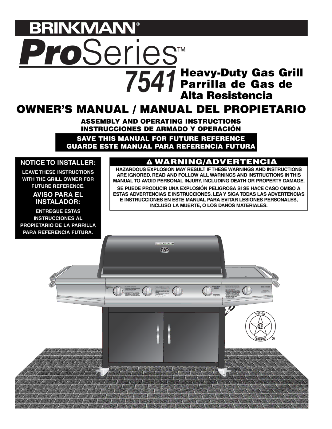 Brinkmann 7541 Series owner manual 7541Heavy-Duty Gas Grill Parrilla de Gas de Alta Resistencia 