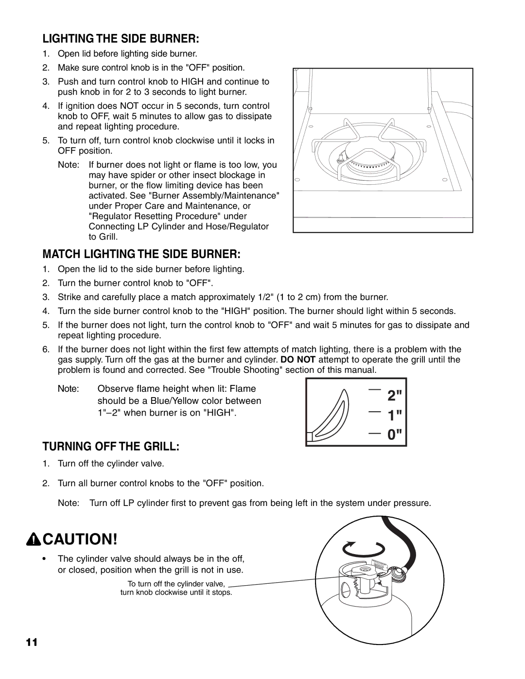 Brinkmann 7541 Series owner manual Match Lighting the Side Burner, Turning OFF the Grill 