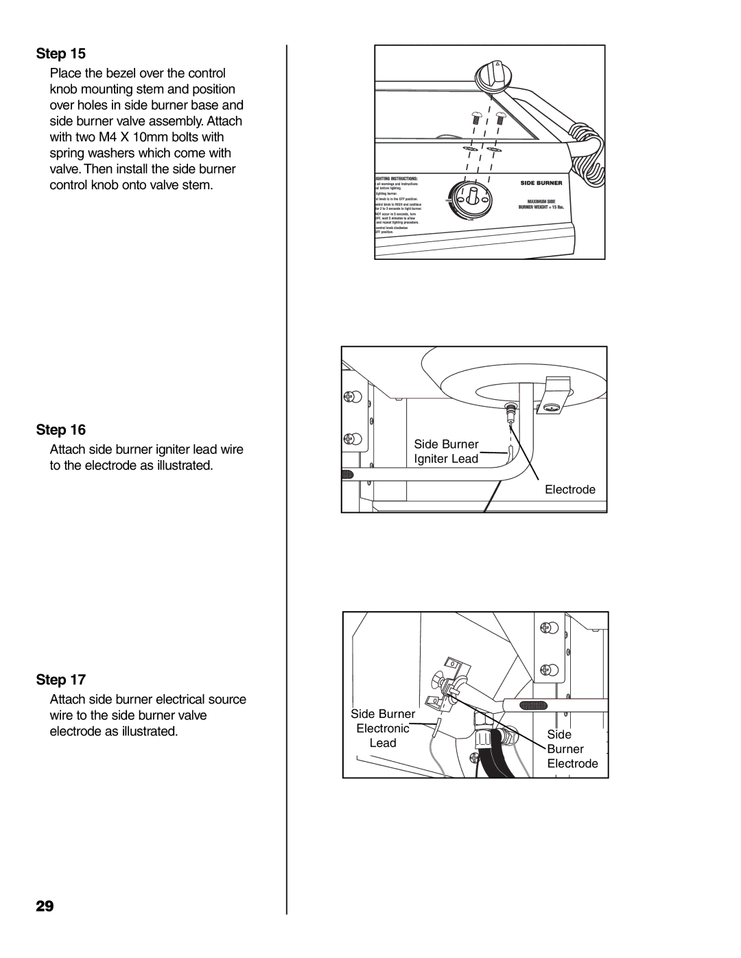 Brinkmann 7541 Series owner manual Side Burner Igniter Lead Electrode Electronic 