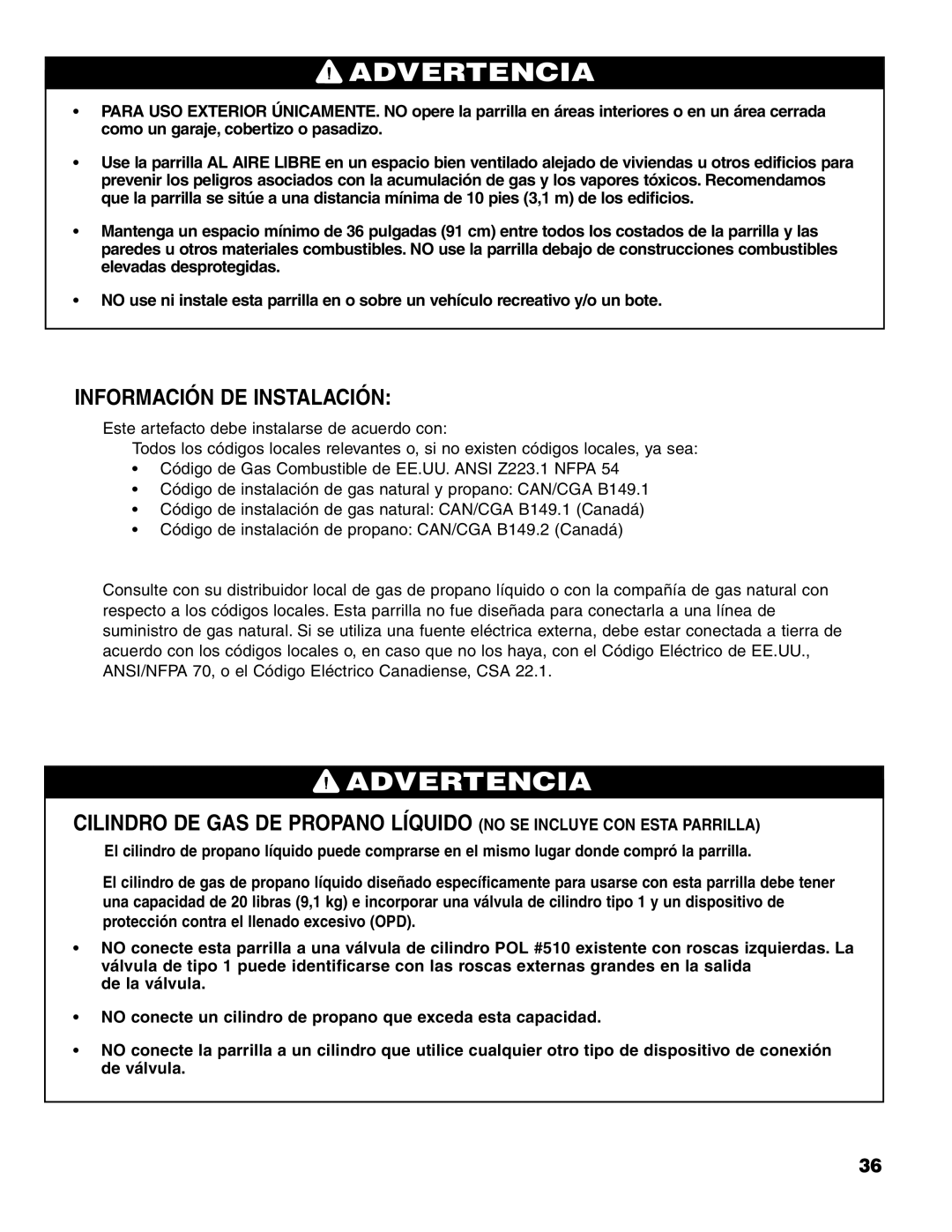 Brinkmann 7541 Series owner manual Información DE Instalación 