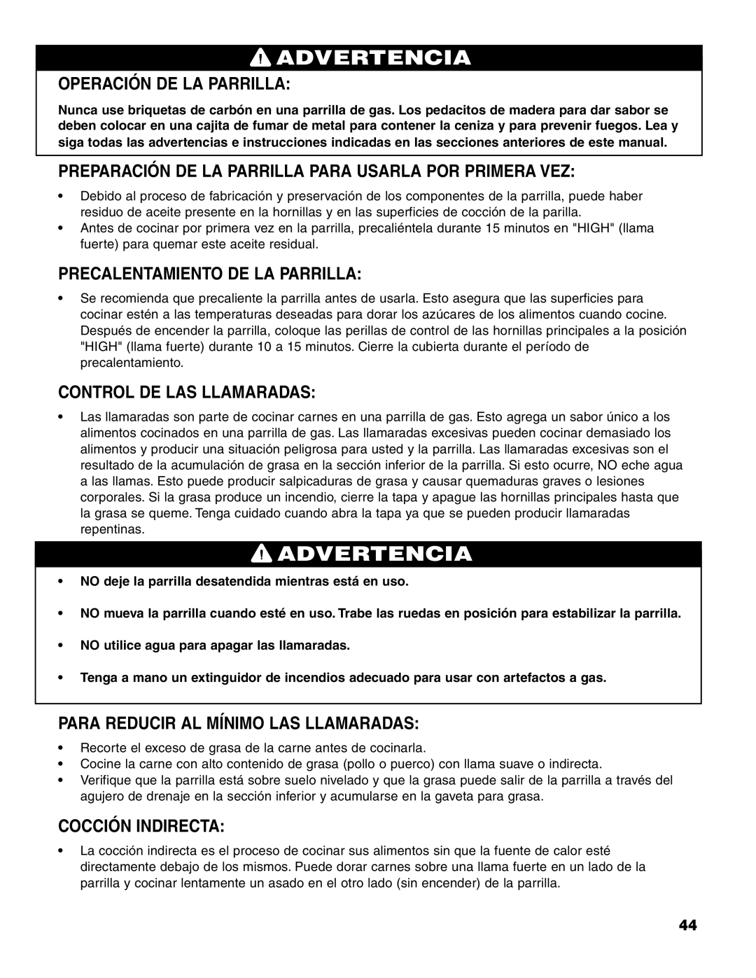 Brinkmann 7541 Series Operación DE LA Parrilla, Preparación DE LA Parrilla Para Usarla POR Primera VEZ, Cocción Indirecta 