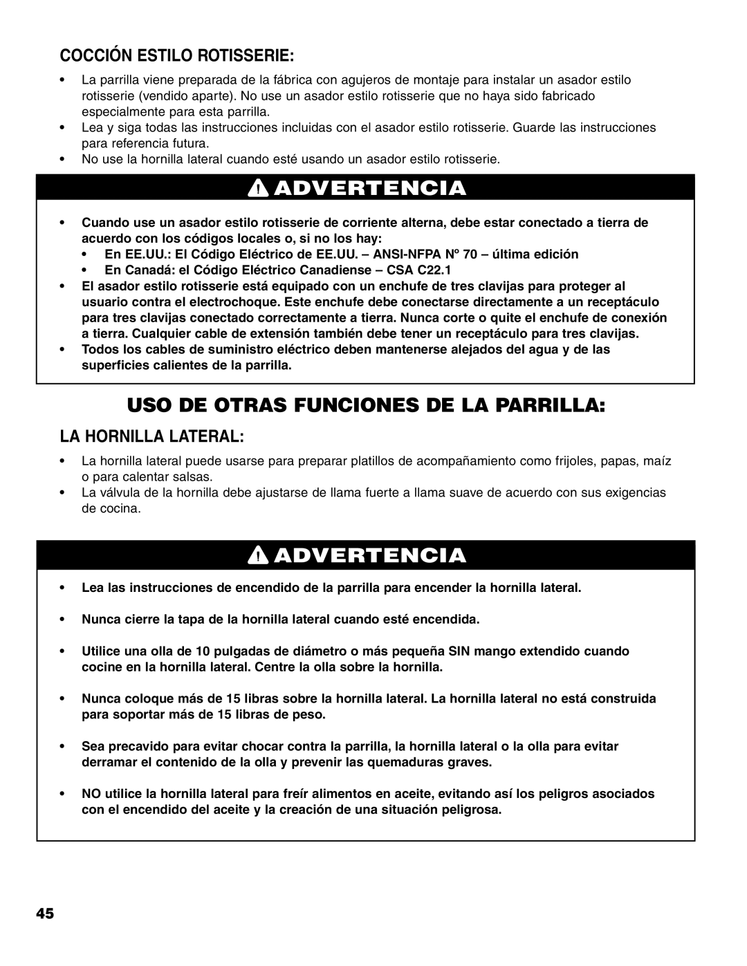 Brinkmann 7541 Series owner manual Cocción Estilo Rotisserie, LA Hornilla Lateral 