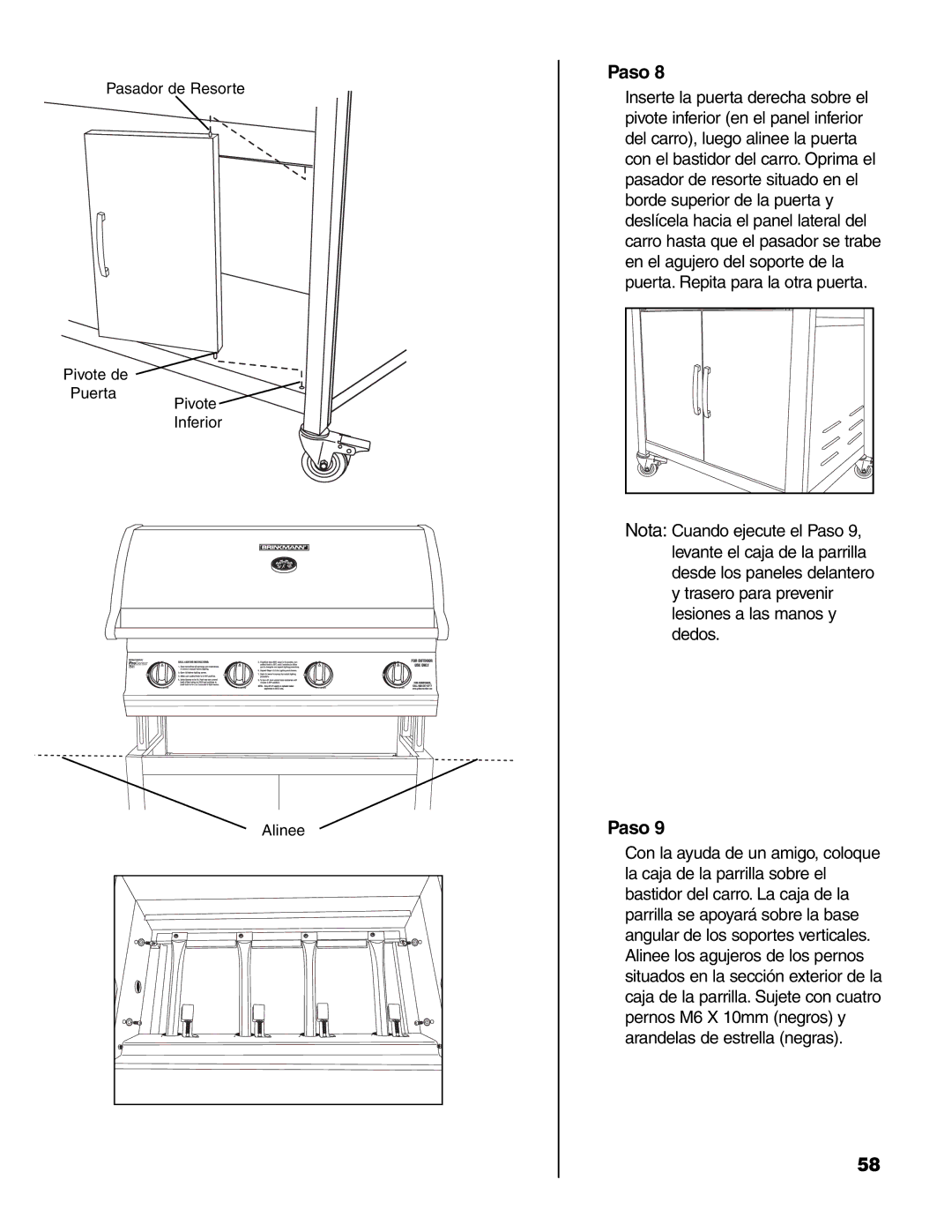 Brinkmann 7541 Series owner manual Pasador de Resorte Pivote de Puerta Inferior Alinee 