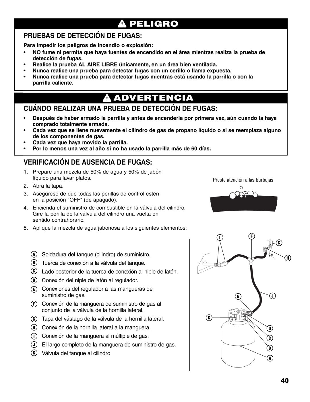 Brinkmann 7541 Series owner manual Pruebas De Detección De Fugas, Cuándo Realizar Una Prueba De Detección De Fugas, Peligro 