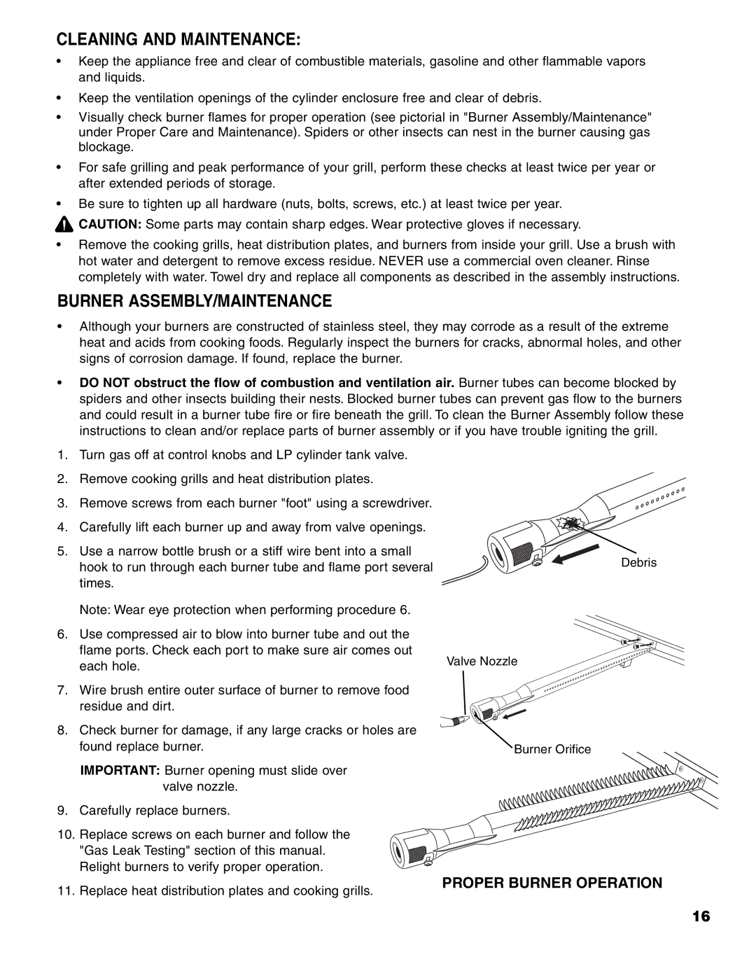 Brinkmann 7741 Series owner manual Cleaning and Maintenance, Burner ASSEMBLY/MAINTENANCE 