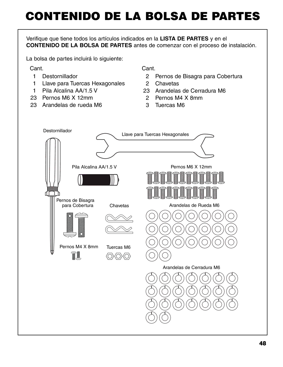 Brinkmann 7741 Series owner manual Contenido DE LA Bolsa DE Partes 