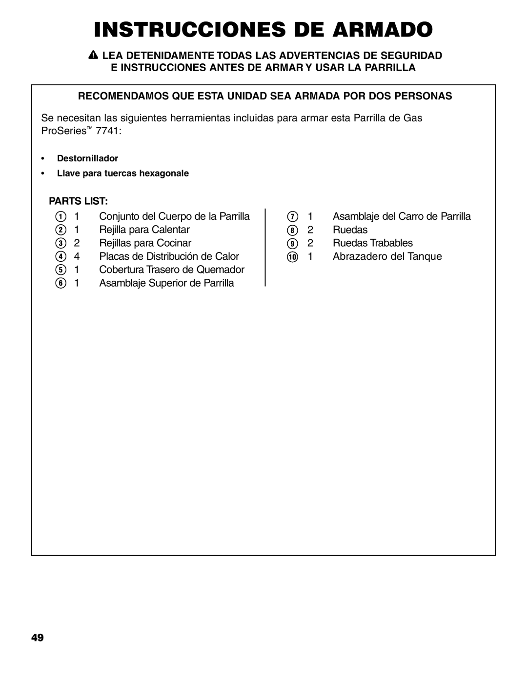 Brinkmann 7741 Series owner manual Instrucciones DE Armado 