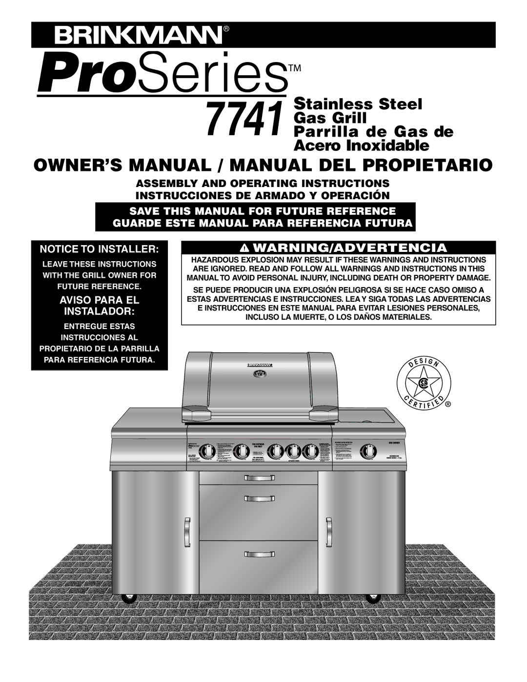 Brinkmann 7741 owner manual Aviso Para EL Instalador 