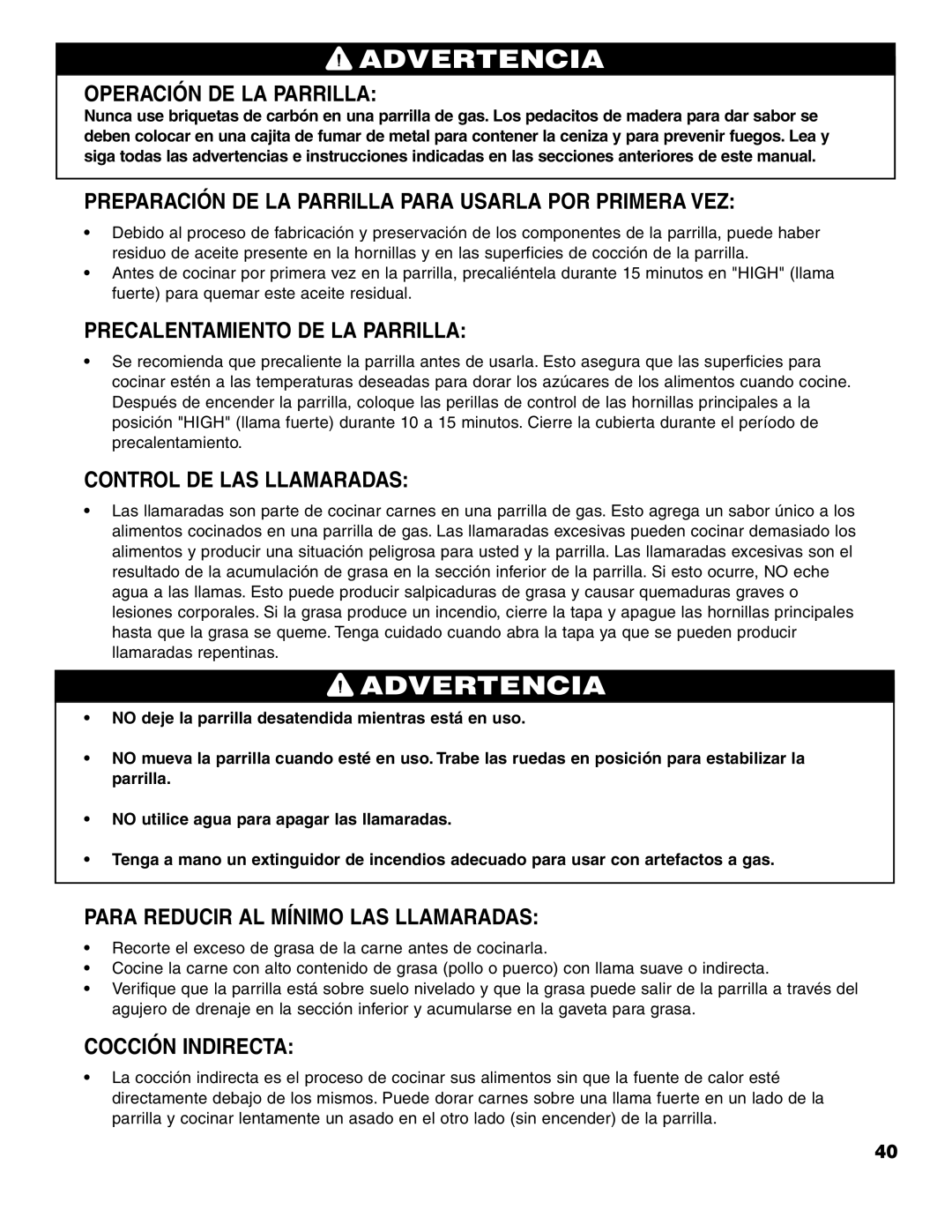 Brinkmann 7741 Operación DE LA Parrilla, Preparación DE LA Parrilla Para Usarla POR Primera VEZ, Control DE LAS Llamaradas 