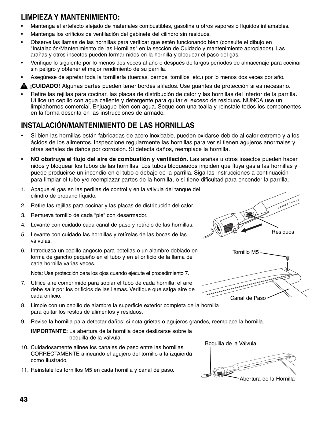 Brinkmann 7741 owner manual Limpieza Y Mantenimiento, INSTALACIÓN/MANTENIMIENTO DE LAS Hornillas 