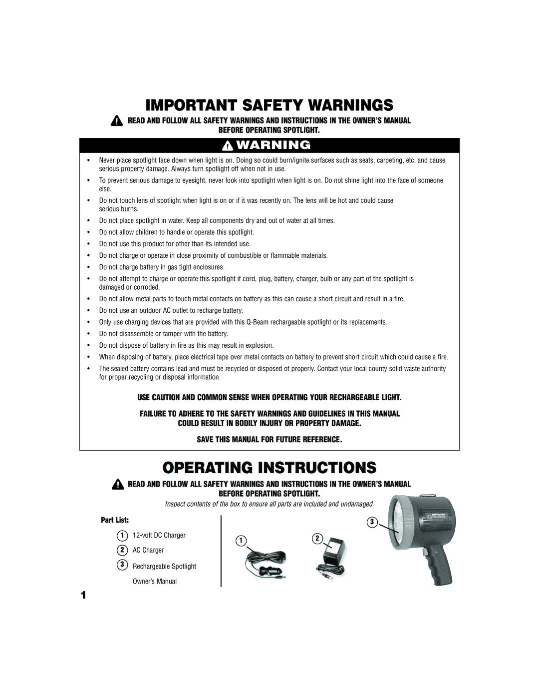 Brinkmann 800-1700-0 owner manual Important Safety Warnings 