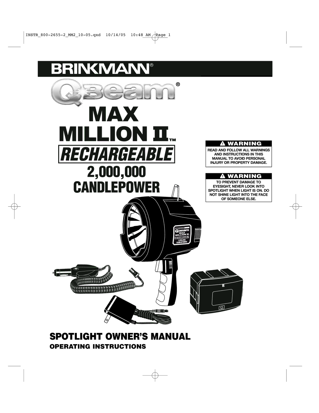 Brinkmann 800-2655-2 operating instructions Operating Instructions 