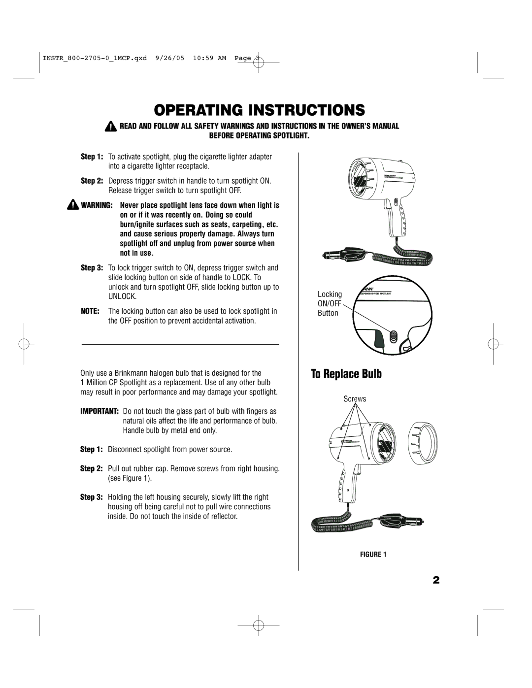 Brinkmann 800-2705-0 owner manual Operating Instructions, Step 