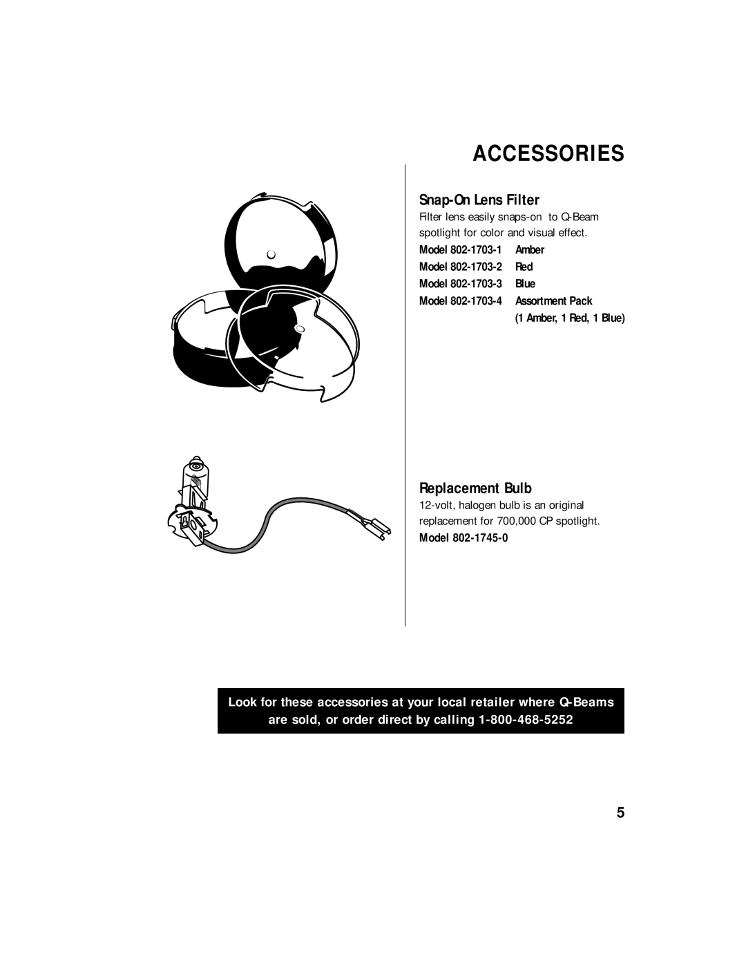 Brinkmann 802-1745-0 owner manual Snap-On Lens Filter, Replacement Bulb 