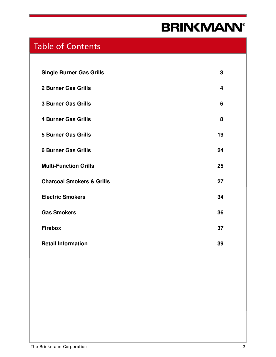 Brinkmann 810-1100-S manual Table of Contents 