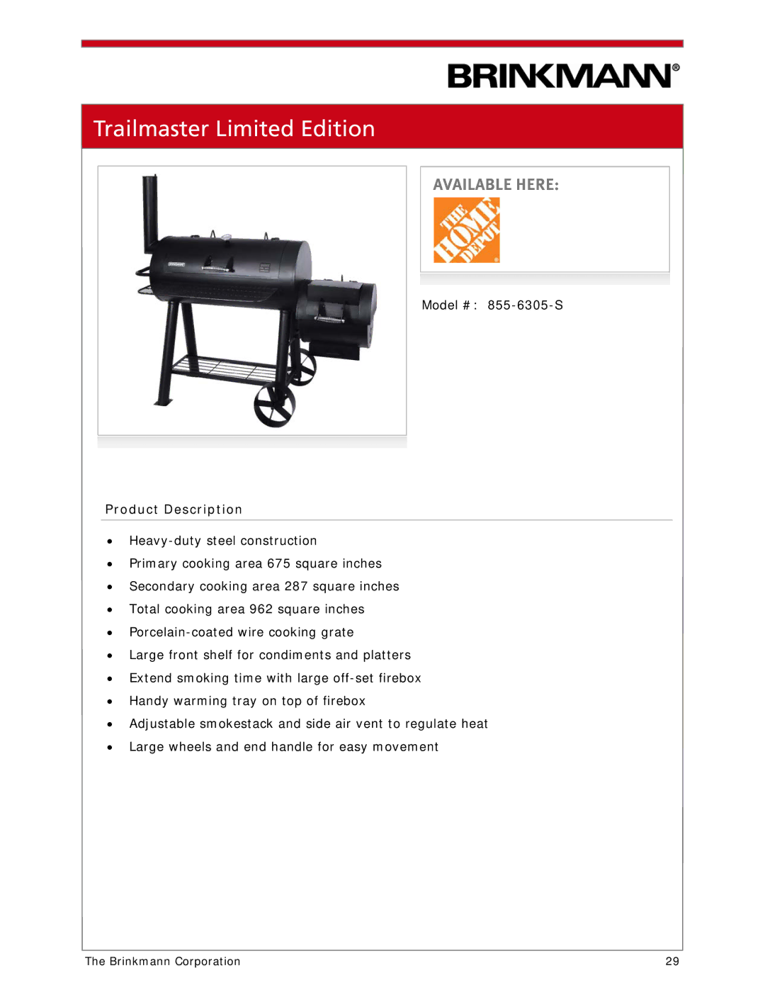 Brinkmann 810-1100-S manual Trailmaster Limited Edition 