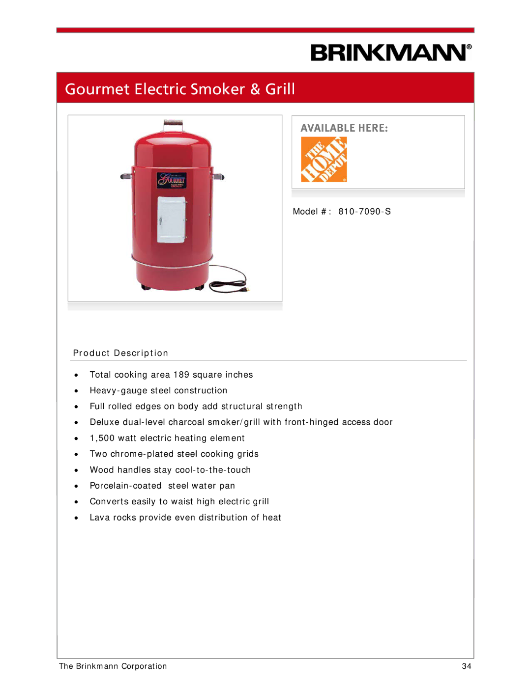 Brinkmann 810-1100-S manual Gourmet Electric Smoker & Grill 