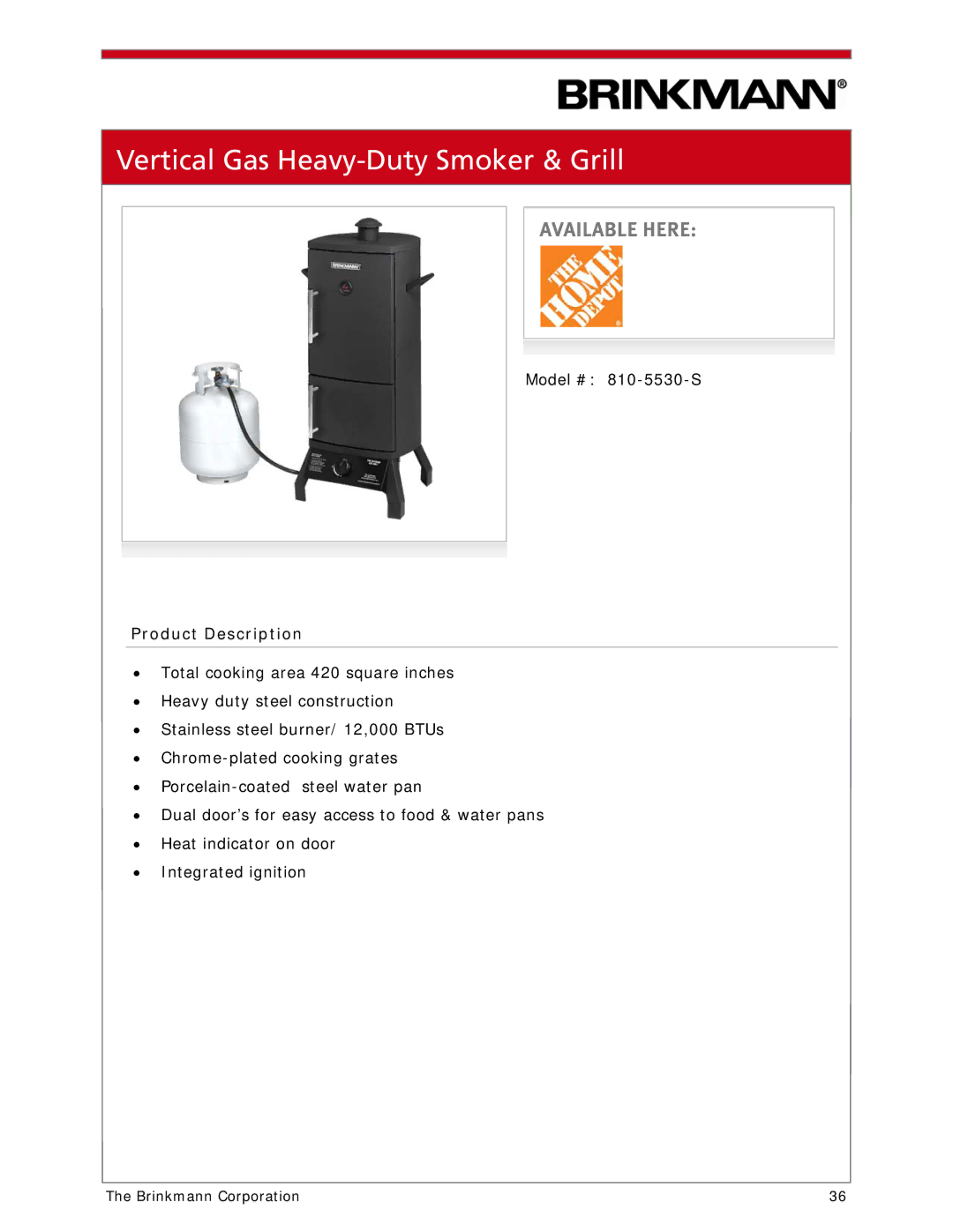 Brinkmann 810-1100-S manual Vertical Gas Heavy-Duty Smoker & Grill 