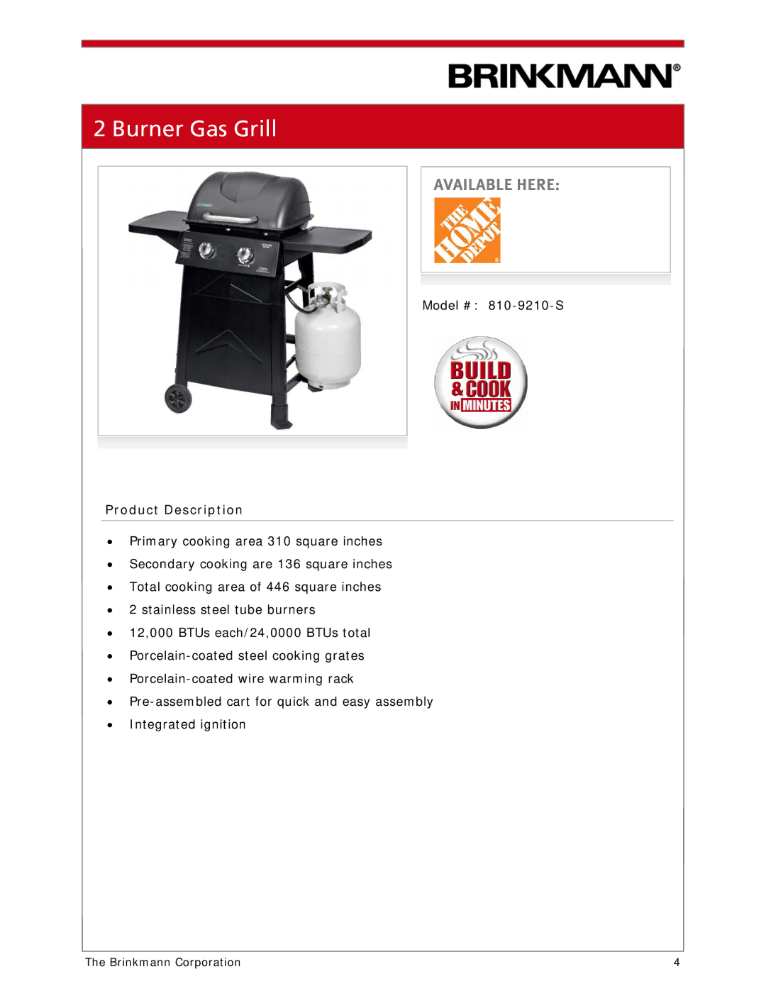 Brinkmann 810-1100-S manual Burner Gas Grill 