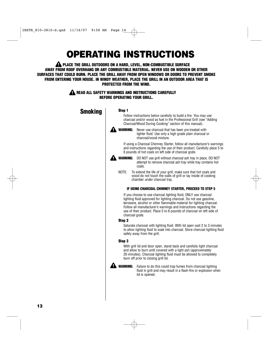 Brinkmann 810-3810-S owner manual Operating Instructions, Smoking 