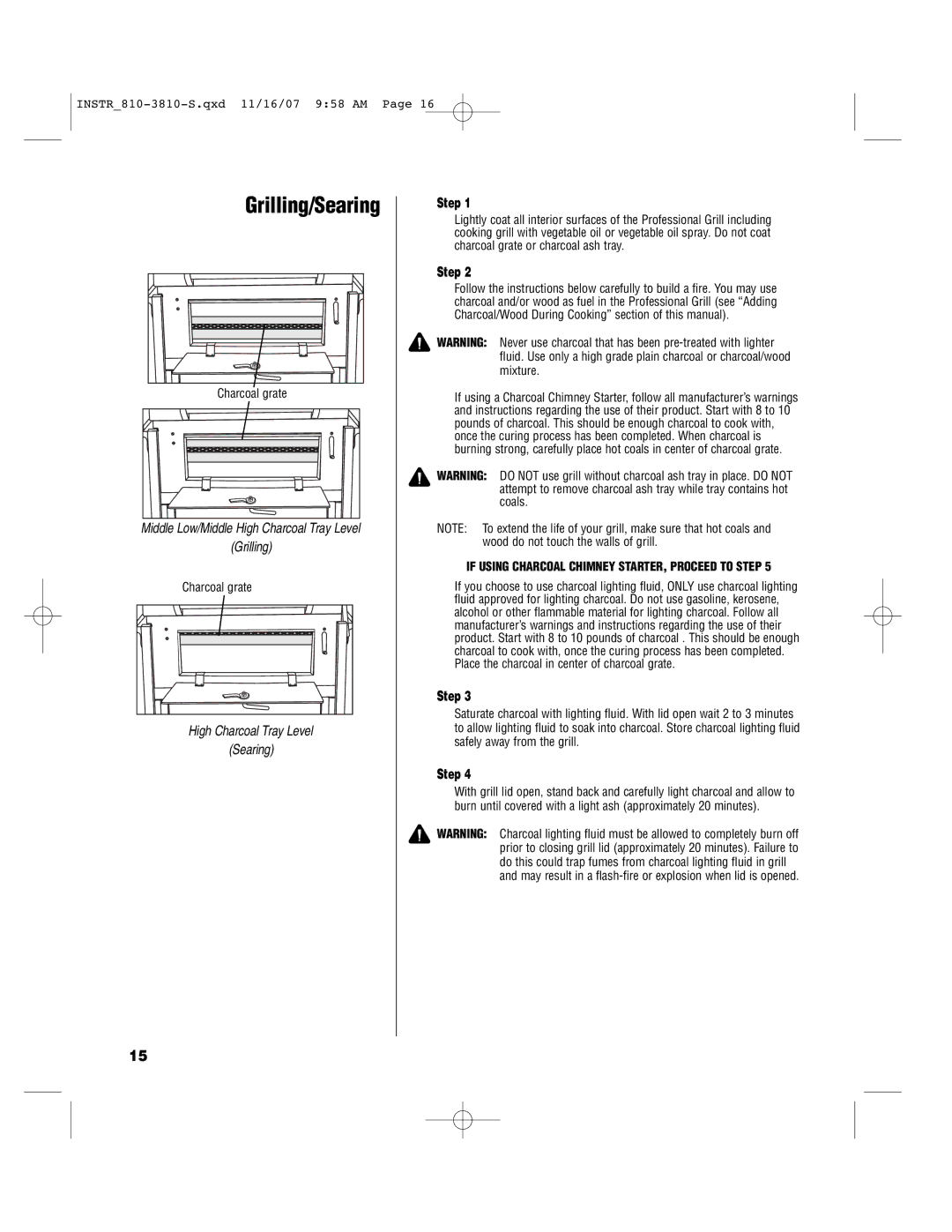 Brinkmann 810-3810-S owner manual Grilling/Searing 