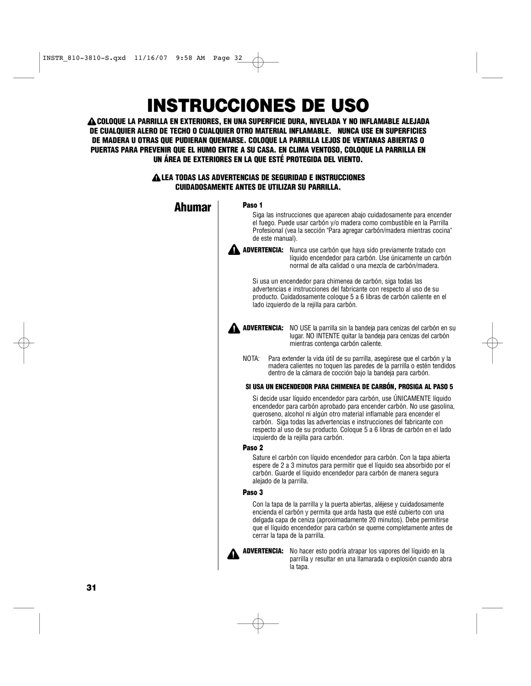 Brinkmann 810-3810-S owner manual Instrucciones DE USO, Ahumar 