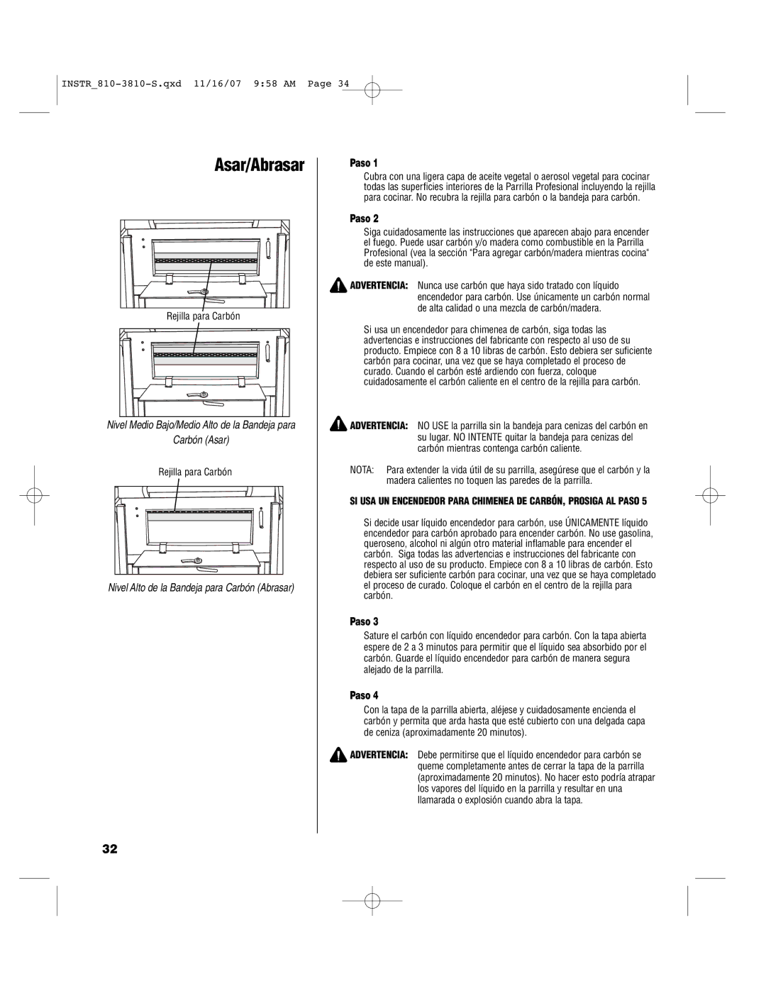 Brinkmann 810-3810-S owner manual Asar/Abrasar 