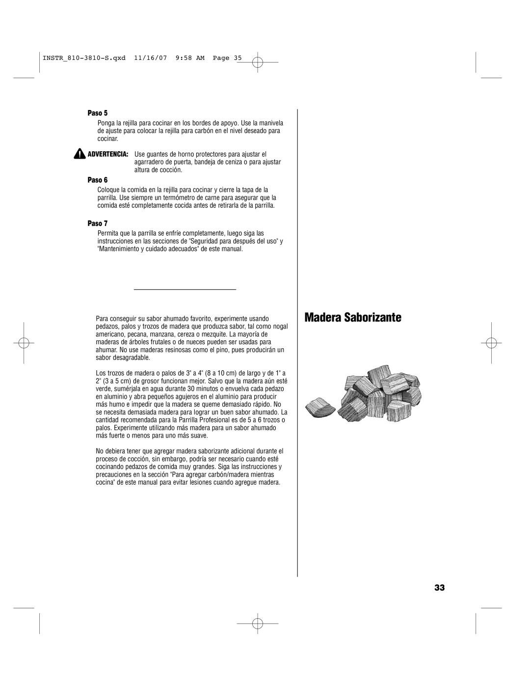 Brinkmann 810-3810-S owner manual Madera Saborizante 