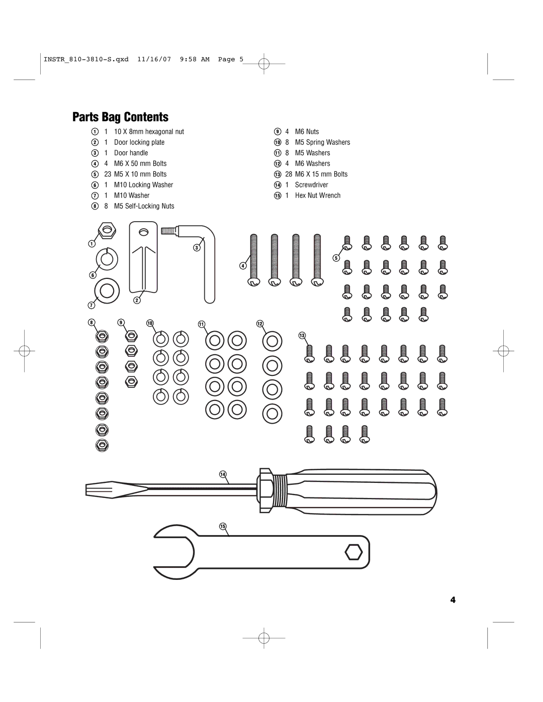 Brinkmann 810-3810-S owner manual Parts Bag Contents 