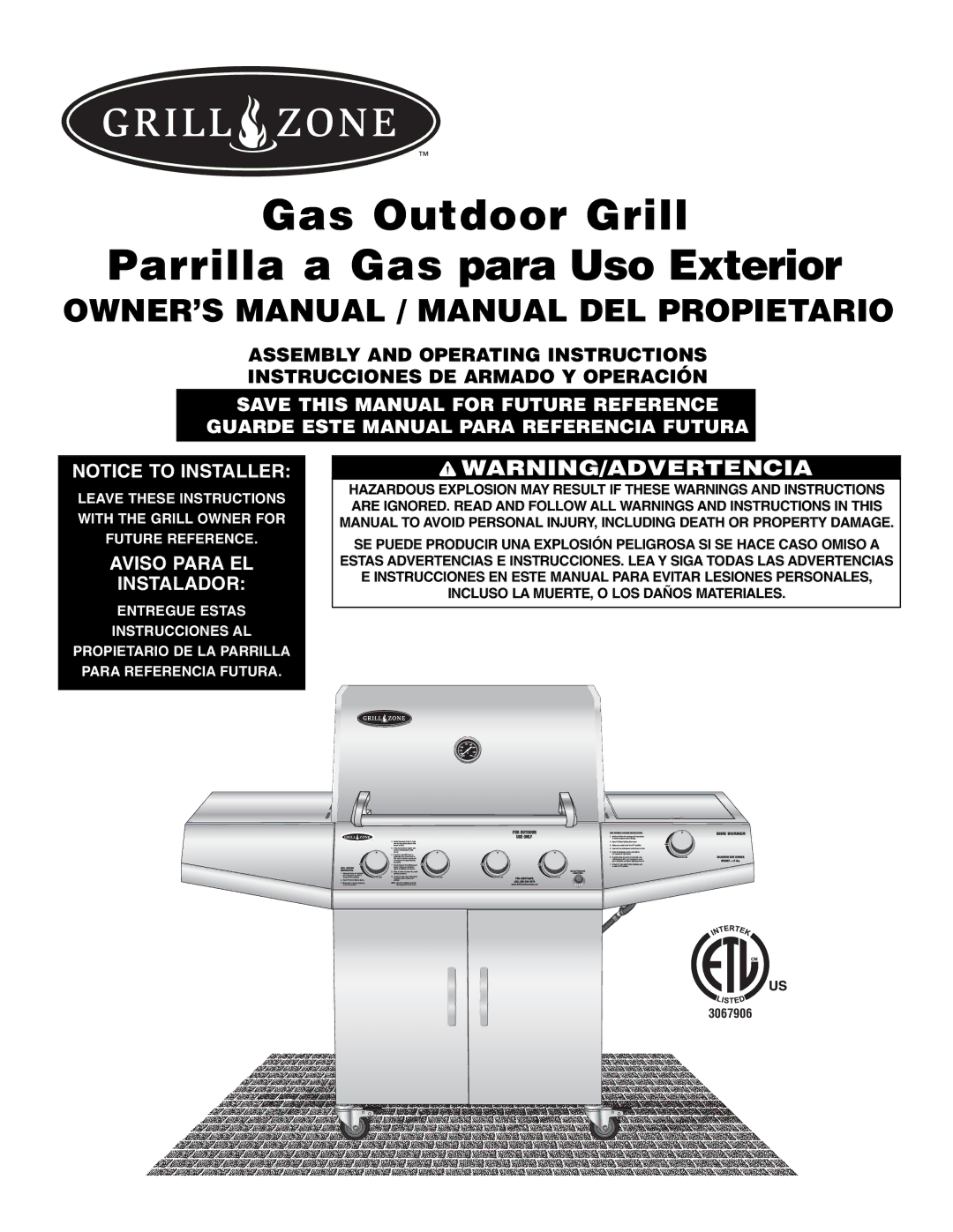 Brinkmann 810-4415-T owner manual Gas Outdoor Grill Parrilla a Gas para Uso Exterior 