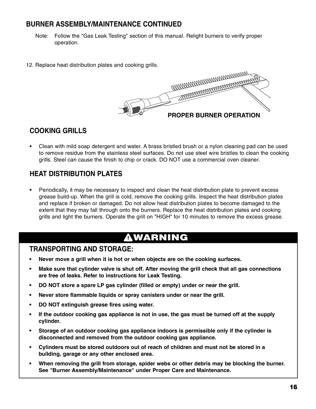 Brinkmann 810-4415-T owner manual Cooking Grills, Heat Distribution Plates, Transporting and Storage 